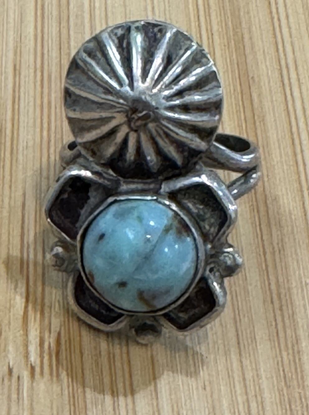 Vintage 925 Sterling Silver Turquoise Concho Flower Ring Southwestern Size 8